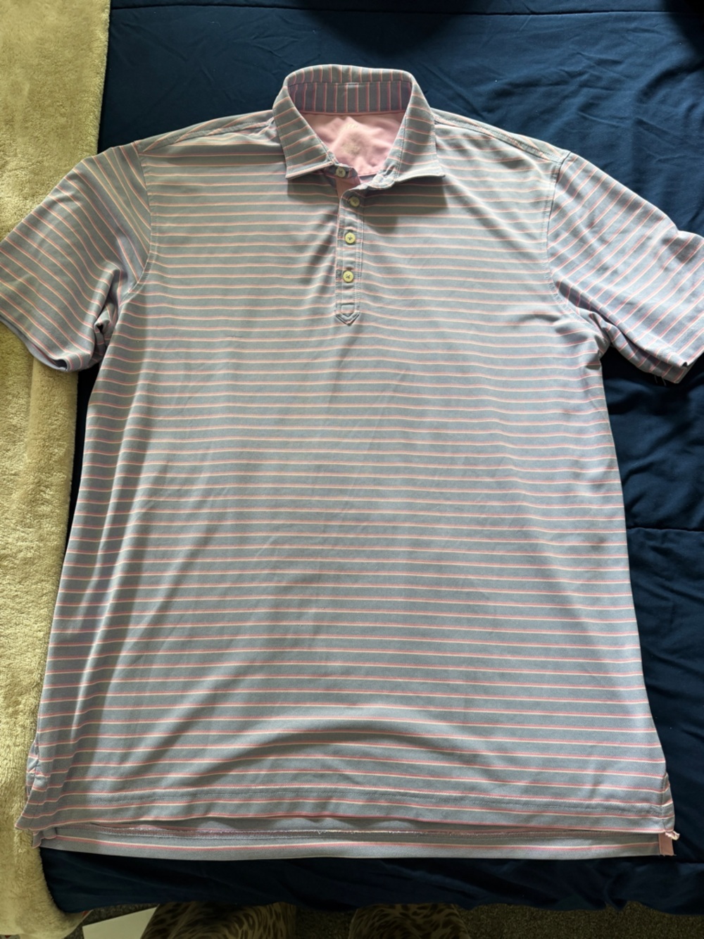 johnnie-O Men's Polo with Pink and Light Gray Stripes